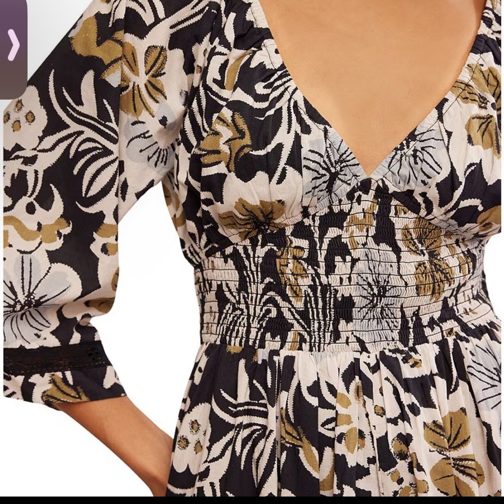 NWT Free People Printed Dixie V Neck 3/4 Sleeve Maxi Dress - Picture 10 of 11